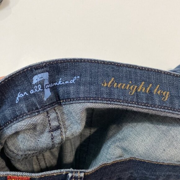 7 For All Mankind Blue Straight Leg Mid Rise Jeans 27/ 33 tall - Picture 13 of 14